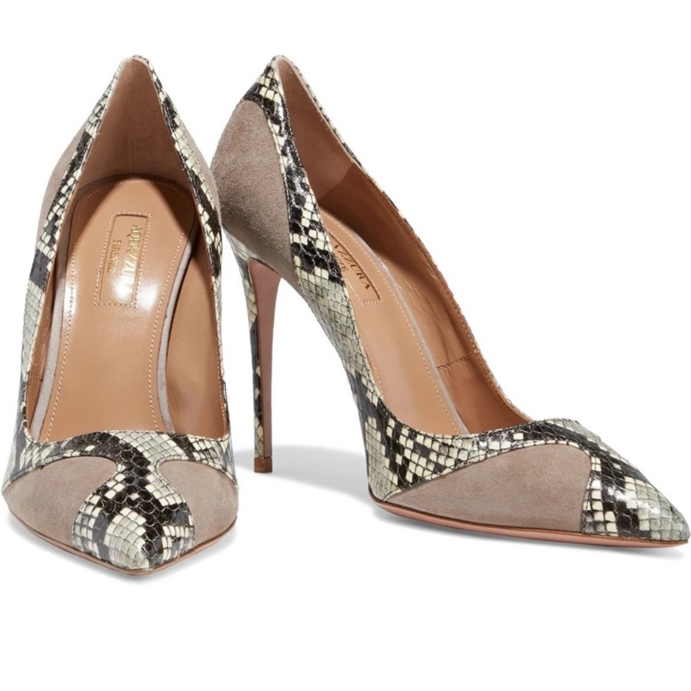 Aquazurra Satine Alpaca Gray Snakeskin & Suede
Pump, 85mm, 36 1/2 - 6 1/2